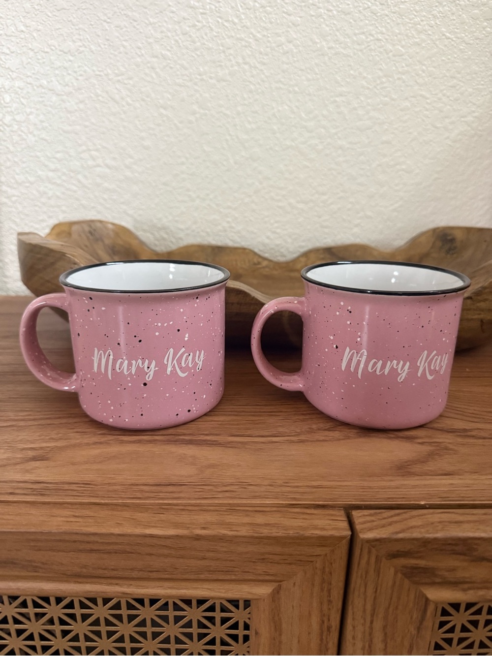 Mary Kay Pink Speckled Ceramic Mugs with Black Rim - Set of 2